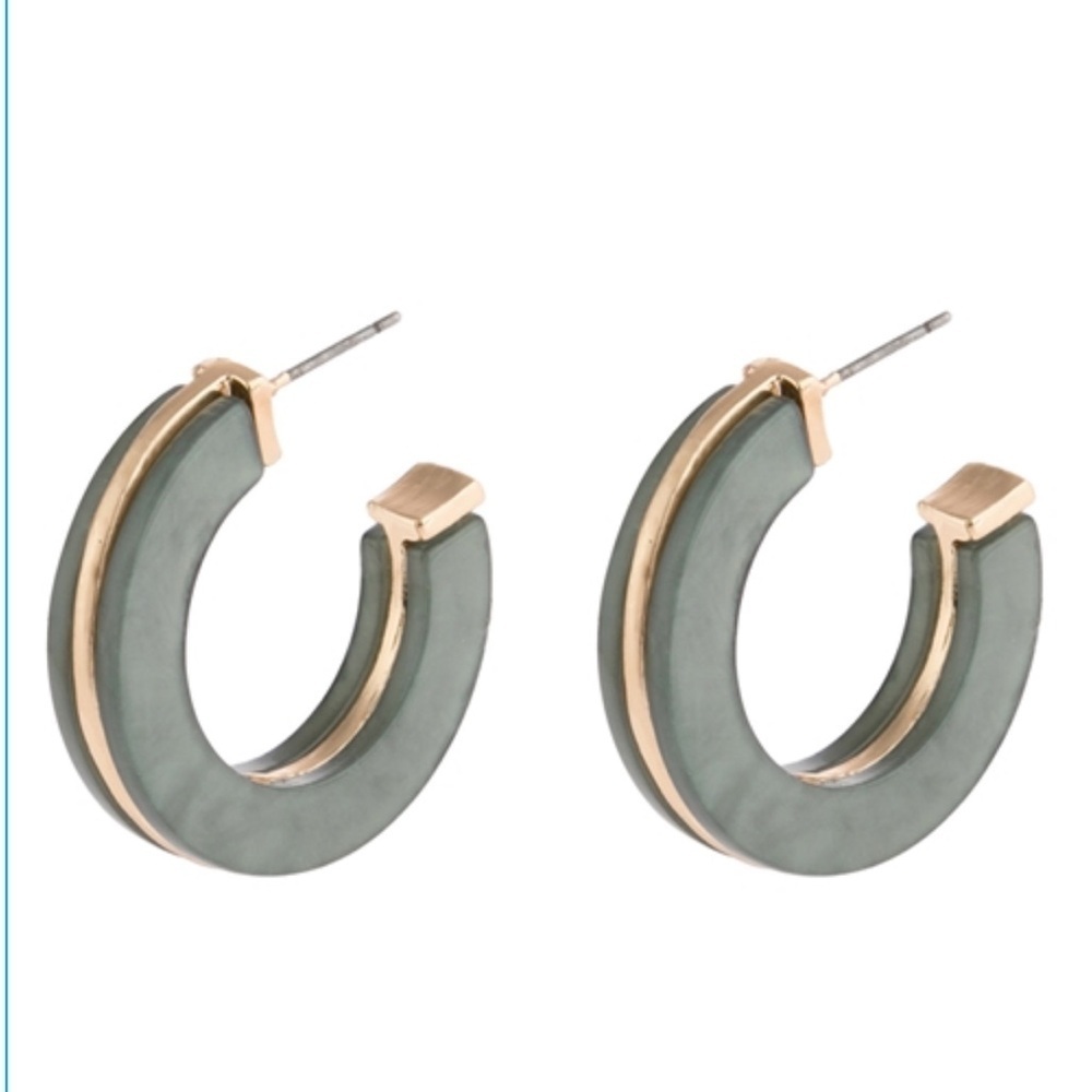 2/$15 - Mint Green Open Circle Hoop Earrings Gold Tone Faceted Statement